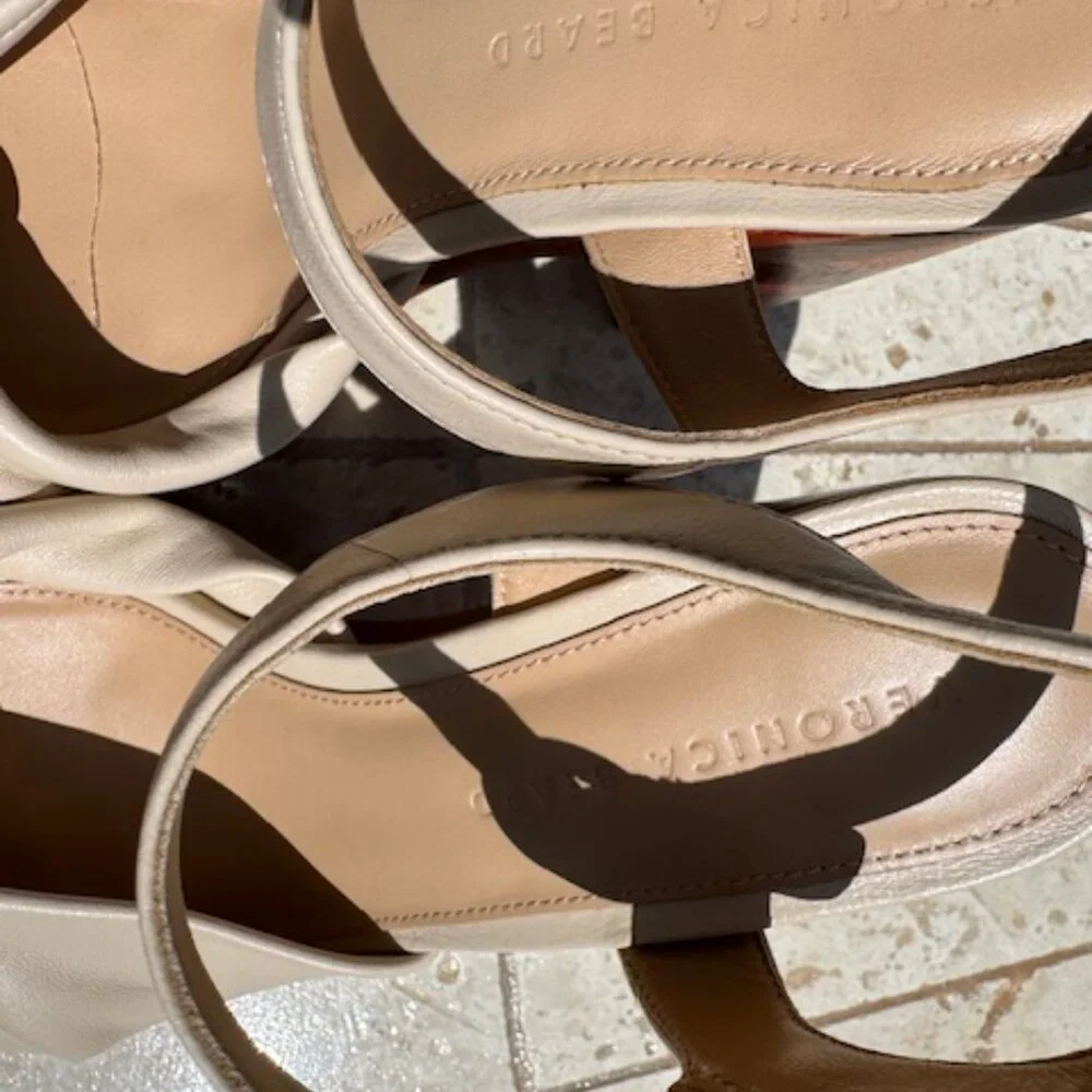 Veronica Beard Cream and Brown Platform Sandals